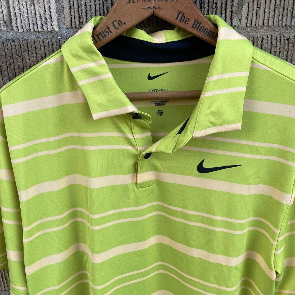 NEW Men's Nike Dri-FIT Tour Striped Golf Polo‎ Shirt Green Yellow Small S
